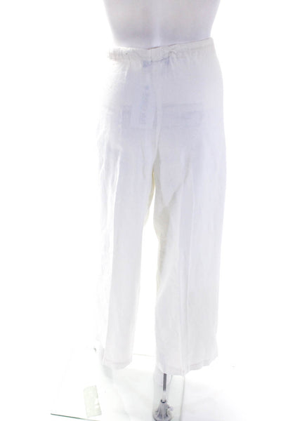 Nancy Heller Womens Vintage Drawstring Wide Leg Pants White Linen Size Small