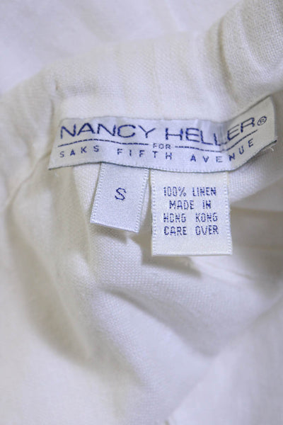 Nancy Heller Womens Vintage Drawstring Wide Leg Pants White Linen Size Small