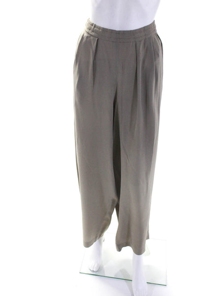 DKNY Womens Low Rise Elastic Waist Wide Leg Pants Beige Silk Size Small