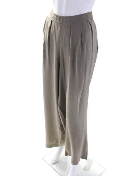 DKNY Womens Low Rise Elastic Waist Wide Leg Pants Beige Silk Size Small