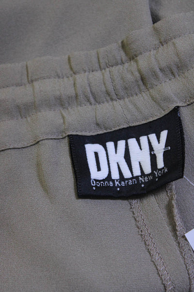 DKNY Womens Low Rise Elastic Waist Wide Leg Pants Beige Silk Size Small