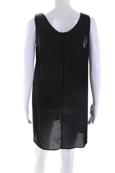 Farr West Womens Satin Trim Scoop Neck Sheer Sheath Dress Black Size Medium