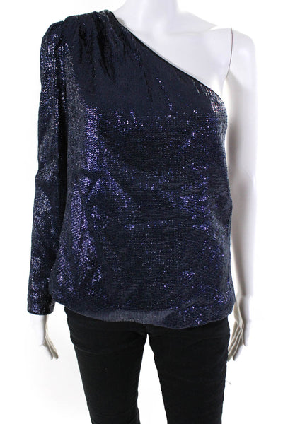 Rachel Zoe Womens Metallic One Shoulder Long Sleeve Blouse Top Blue Size 6