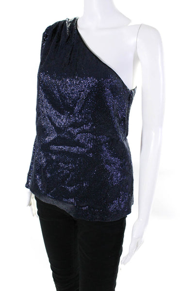 Rachel Zoe Womens Metallic One Shoulder Long Sleeve Blouse Top Blue Size 6