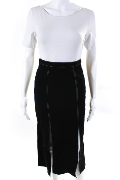 Christopher Kane Womens Contrast Stitching Midi Pencil Skirt Black Size 2