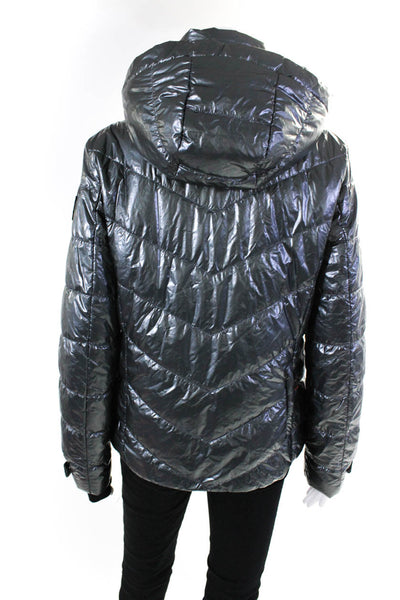 Bogner Womens Fire + Ice Metallic Zippered Hooded Puffer Coat Dark Gray Size 8