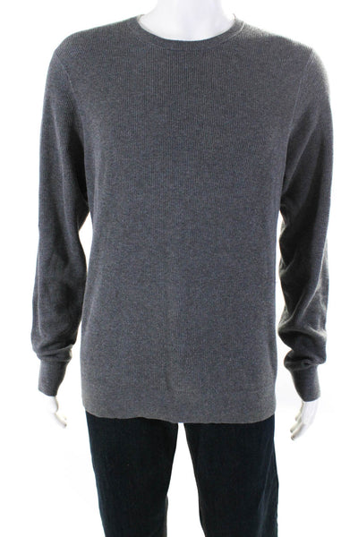 Theory Mens Gray Ribbed Cotton Crew Neck Long Sleeve Pullover Sweater Top Size L
