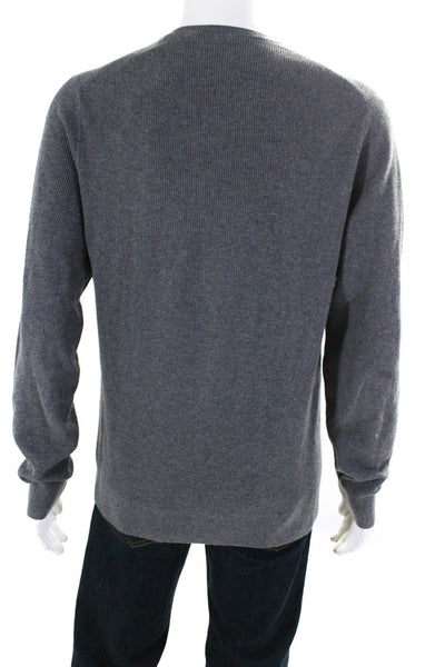 Theory Mens Gray Ribbed Cotton Crew Neck Long Sleeve Pullover Sweater Top Size L