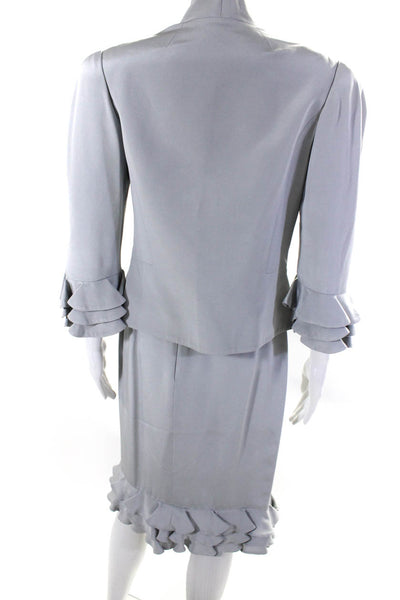 Designer Womens Vintage Rhinestone Button Ruffle Hem Skirt Suit Gray Size Medium