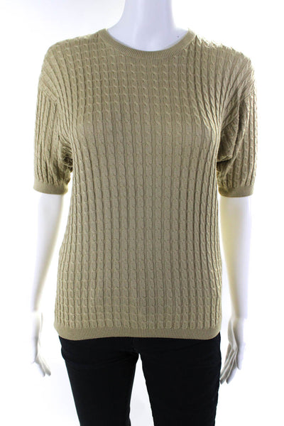 Suzelle Womens Vintage Silk Short Sleeve Cable Knit Sweater Light Green Small