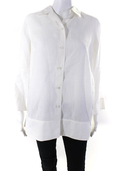 Real Clothes Womens Vintage 3/4 Sleeve Button Up Shirt Blouse White Linen Size 6