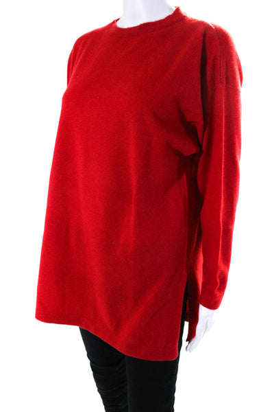 Designer Womens Vintage Crew Neck Cashmere Tunic Sweater Red Size Medium
