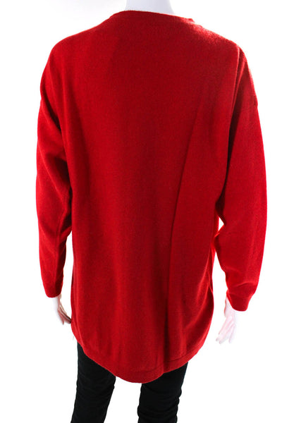 Designer Womens Vintage Crew Neck Cashmere Tunic Sweater Red Size Medium