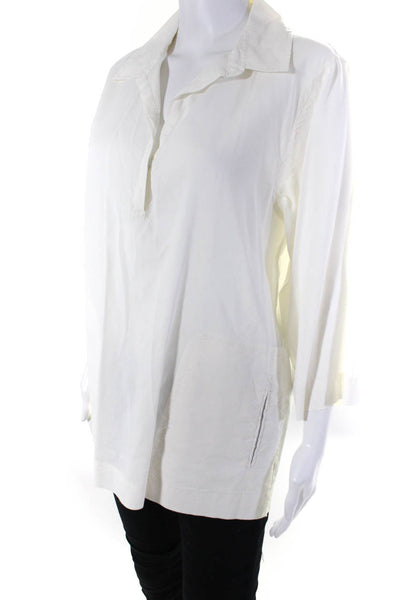 Eileen Fisher Womens Collared 3/4 Sleeve Tunic Blouse White Linen Size Small