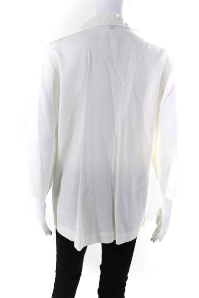 Eileen Fisher Womens Collared 3/4 Sleeve Tunic Blouse White Linen Size Small