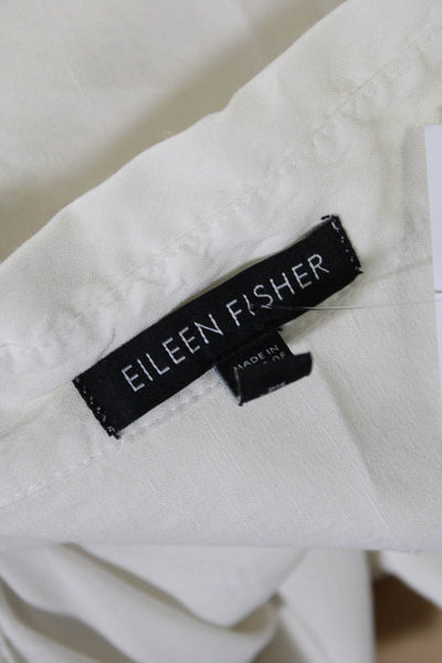 Eileen Fisher Womens Collared 3/4 Sleeve Tunic Blouse White Linen Size Small