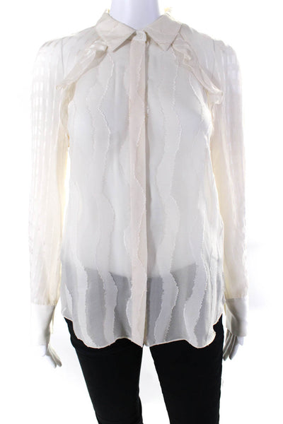 3.1 Phillip Lim Womens Sheer Long Sleeved Buttoned Collared Blouse Cream Size 0