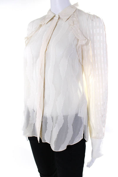 3.1 Phillip Lim Womens Sheer Long Sleeved Buttoned Collared Blouse Cream Size 0