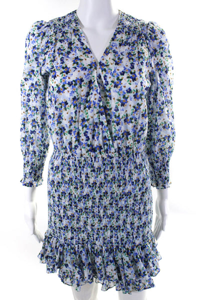 Veronica Beard Womens Floral Long Sleeved Shirred Blouson Dress Blue Size 0