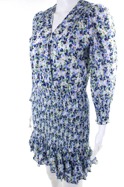 Veronica Beard Womens Floral Long Sleeved Shirred Blouson Dress Blue Size 0