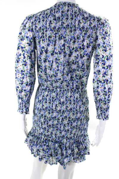 Veronica Beard Womens Floral Long Sleeved Shirred Blouson Dress Blue Size 0