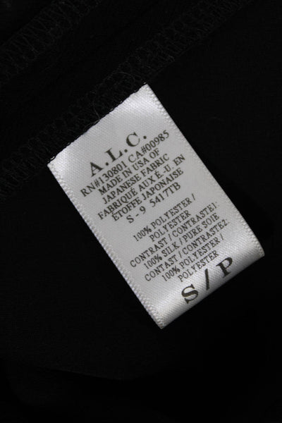 ALC Womens Crepe Mesh Back Crew Neck Zip Up Sleeveless Blouse Top Black Size S