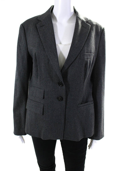 Sport Max Women's Collared Long Sleeves Lined Two Button Blazer Gray Size 14