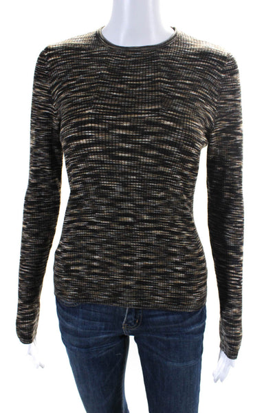 Akris Women's Round Neck Long Sleeves Pullover Sweater Brown Size 10