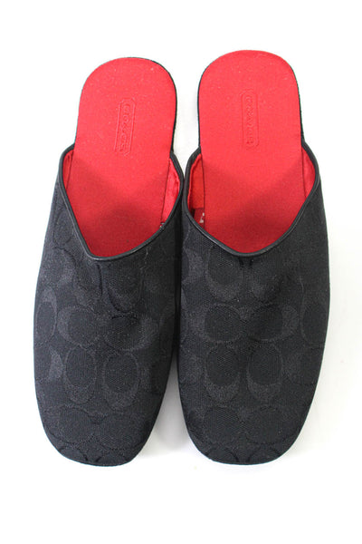 Coach Womens Monogram Canvas Satin Lined Slippers Black Size 8