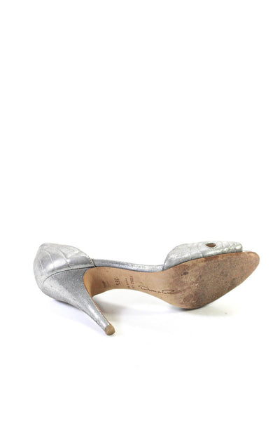Oscar de la Renta Womens Suede Metallic Peep Toe D'orsay Heels Silver Size 6.5