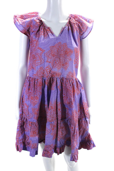 Maude Vivante Womens Purple Orange Floral V-Neck Sleeveless Shift Dress Size S