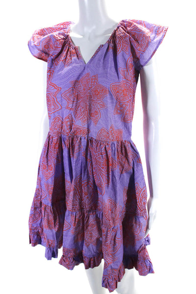 Maude Vivante Womens Purple Orange Floral V-Neck Sleeveless Shift Dress Size S