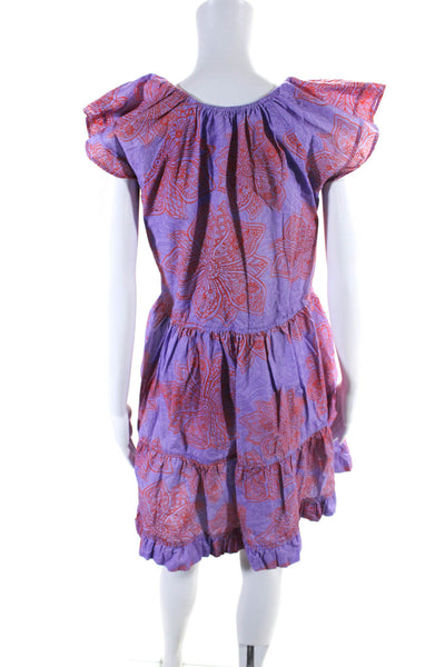 Maude Vivante Womens Purple Orange Floral V-Neck Sleeveless Shift Dress Size S