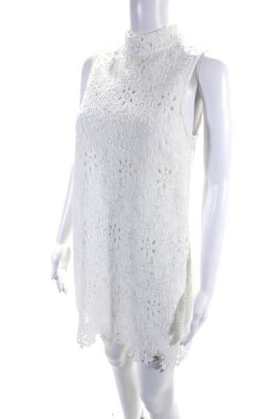 Lucy Paris Womens White Floral Lace High Neck Sleeveless A-line Dress Size S
