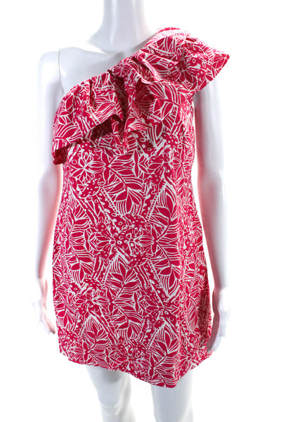 Lilly Pulitzer Womens Red Floral Print Ruffle One Shoulder A-Line Dress Size 2