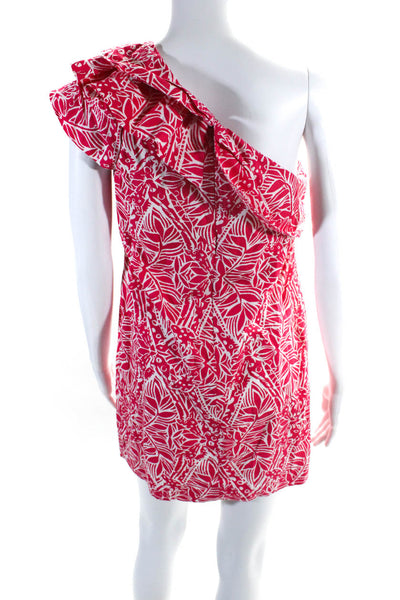 Lilly Pulitzer Womens Red Floral Print Ruffle One Shoulder A-Line Dress Size 2