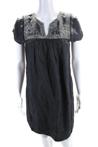 Calypso Saint Barth Womens Brown Embellished Short Sleeve A-line Dress Size XS