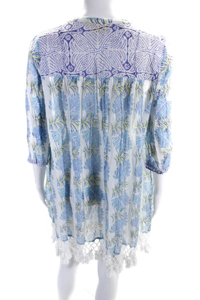 Roberta Roller Rabbit Womens Blue V-Neck Fringe Floral A-line Dress Size XS