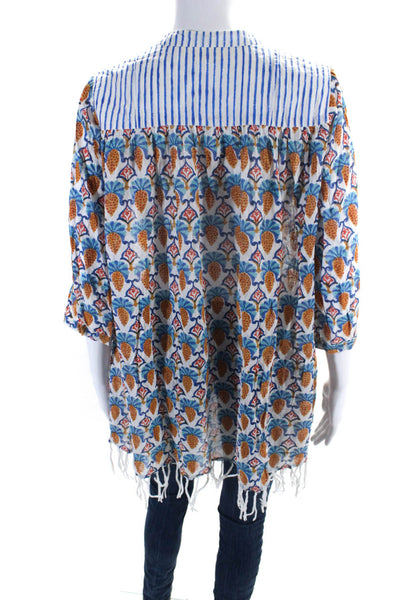 Roller Rabbit Womens Multicolor Printed V-Neck Fringe Edge Tunic Top Size XS