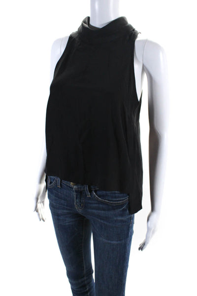Frame Womens Solid Black Silk Collar Sleeveless Blouse Top Size XS