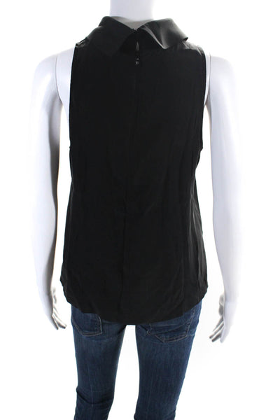 Frame Womens Solid Black Silk Collar Sleeveless Blouse Top Size XS