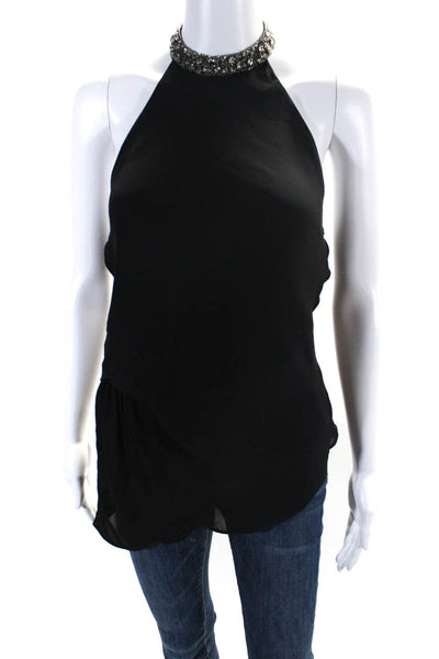 Haute Hippie Womens Black Embellished Halted Sleeveless Blouse Top Size XS