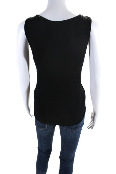 Elie Tahari Womens Solid Black V-neck Tie Front Sleeveless Blouse Top Sie XS