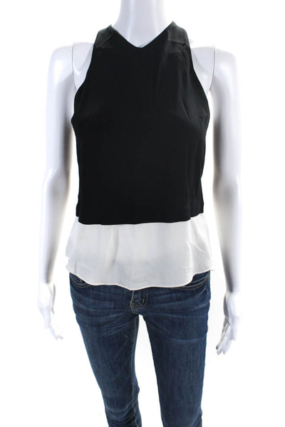 ALC Womens Black White Color Block Zip Back Sleeveless Blouse Top Size 0