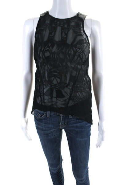 Helmut Lang Womens Black Printed Crew Neck Zip Back Sleeveless Blouse Top Size S