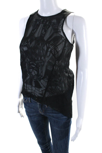 Helmut Lang Womens Black Printed Crew Neck Zip Back Sleeveless Blouse Top Size S