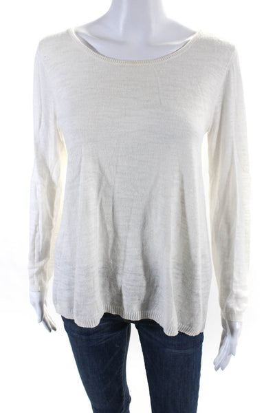 Sandro Womens White Cotton Linen Crew Neck Long Sleeve Sweater Top Size 1