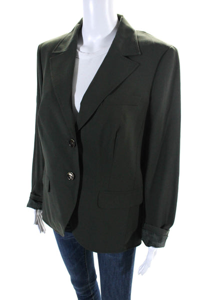 Escada Women's Collared Lined Long Sleeves Two Button Blazer Green Size 42