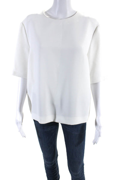 Jaeger Women's Round Neck Short Sleeves Work Wear Blouse White Size 16