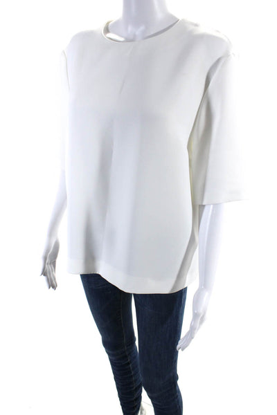 Jaeger Women's Round Neck Short Sleeves Work Wear Blouse White Size 16